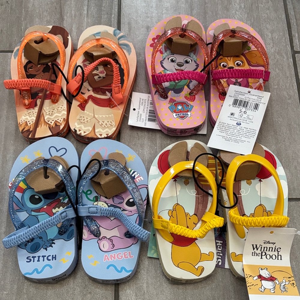 Disney Kids Flip Flops - Pink, Blue, Yellow, Orange